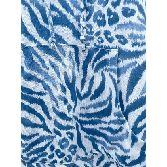 Alfred Dunner Sweater Hooded Womens XL Blue Animal Print Light Coastal Beach - Picture 2 of 6